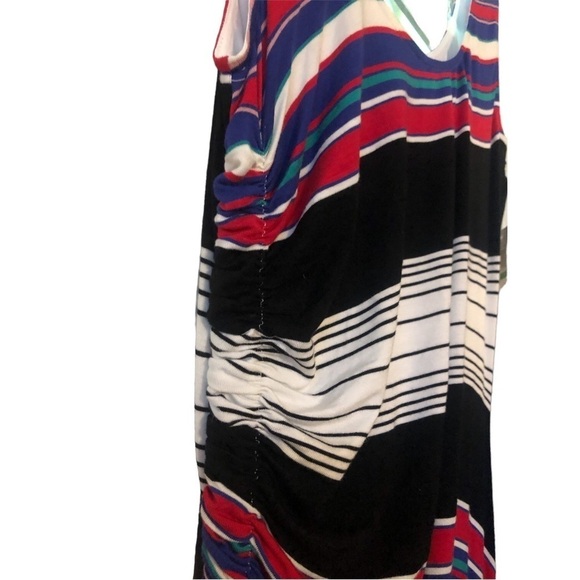 Spense Multi-Striped Sleeveless Maxi Ruched Side Summer Beachy Leisure Dress L - Picture 8 of 10